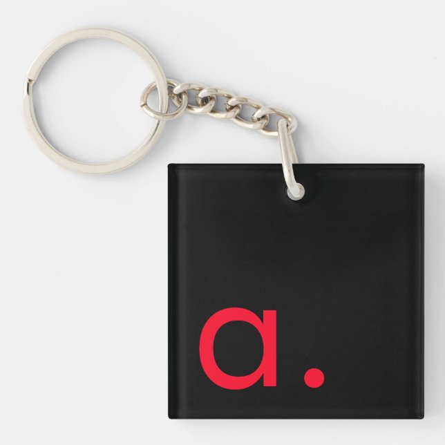 Black Red Monogram Initial Letter Modern Plain Keychain (Front)