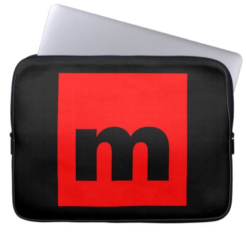 Black Red Monogram Initial Letter Modern Plain Laptop Sleeve