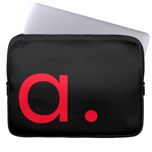 Black Red Monogram Initial Letter Modern Plain Laptop Sleeve (Front)