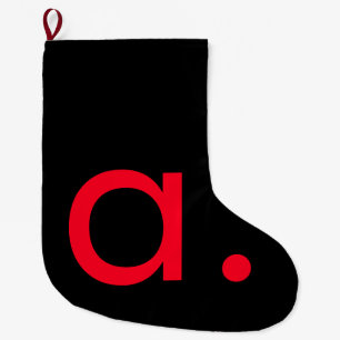 Black Red Monogram Initial Letter Modern Plain Large Christmas Stocking