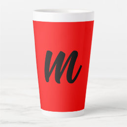 Black Red Monogram Initial Letter Modern Plain Latte Mug