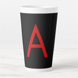 Black Red Monogram Initial Letter Modern Plain Latte Mug