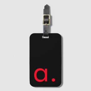 Black Red Monogram Initial Letter Modern Plain Luggage Tag