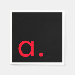 Black Red Monogram Initial Letter Modern Plain Napkins