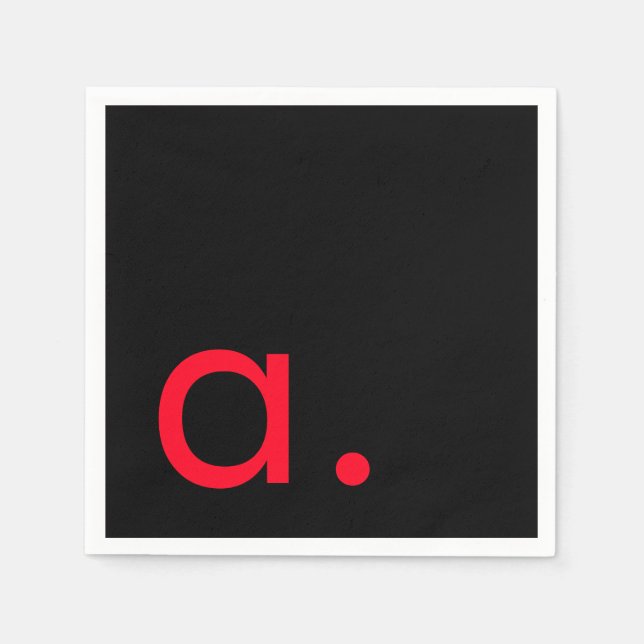 Black Red Monogram Initial Letter Modern Plain Napkins (Front)