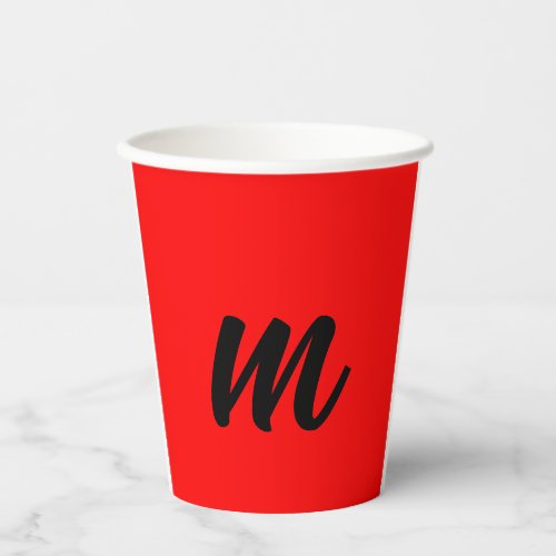 Black Red Monogram Initial Letter Modern Plain Paper Cups