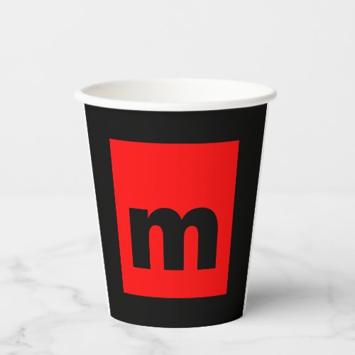 Black Red Monogram Initial Letter Modern Plain Paper Cups