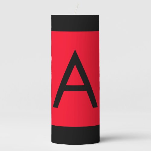 Black Red Monogram Initial Letter Modern Plain Pillar Candle