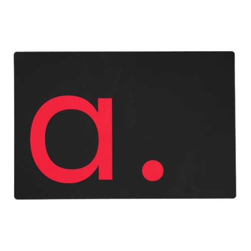 Black Red Monogram Initial Letter Modern Plain Placemat