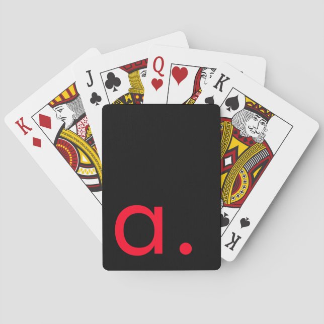 Black Red Monogram Initial Letter Modern Plain Poker Cards (Back)