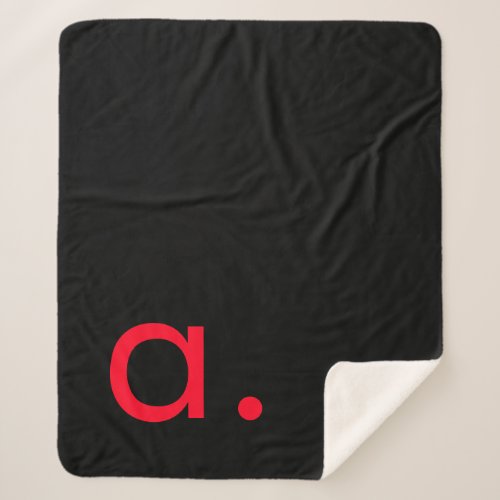 Black Red Monogram Initial Letter Modern Plain Sherpa Blanket