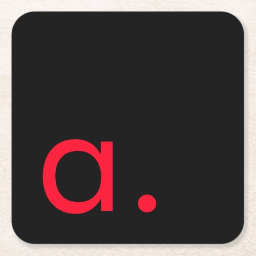 Black Red Monogram Initial Letter Modern Plain Square Paper Coaster