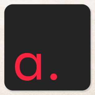Black Red Monogram Initial Letter Modern Plain Square Paper Coaster