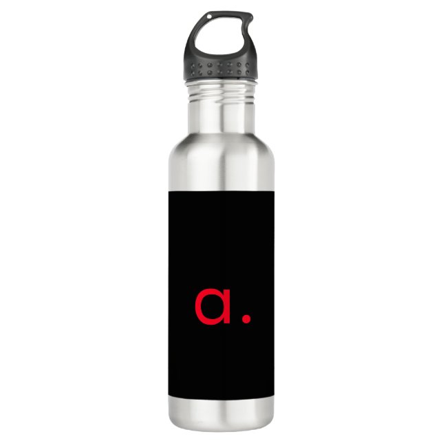 Black Red Monogram Initial Letter Modern Plain Stainless Steel Water Bottle (Front)