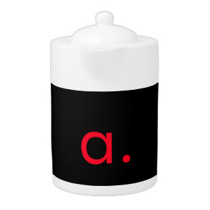 Black Red Monogram Initial Letter Modern Plain Teapot