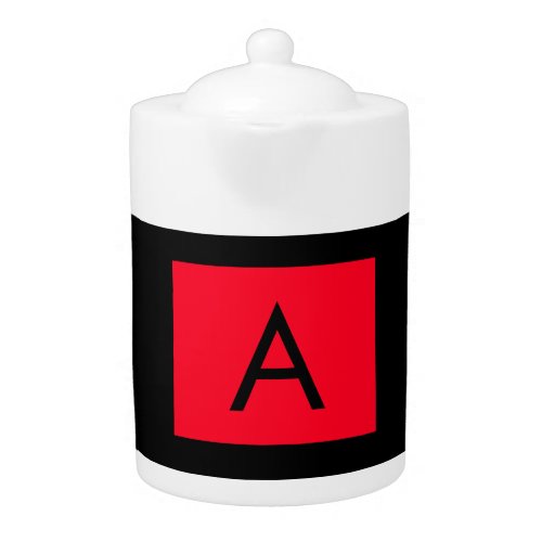 Black Red Monogram Initial Letter Modern Plain Teapot
