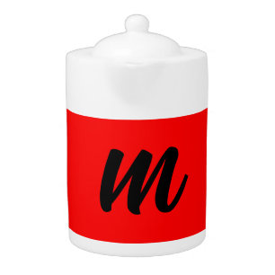 Black Red Monogram Initial Letter Modern Plain Teapot