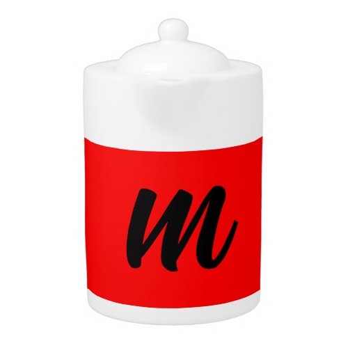 Black Red Monogram Initial Letter Modern Plain Teapot