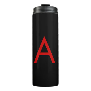 Black Red Monogram Initial Letter Modern Plain Thermal Tumbler