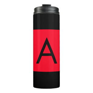 Black Red Monogram Initial Letter Modern Plain Thermal Tumbler