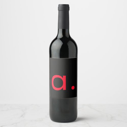 Black Red Monogram Initial Letter Modern Plain Wine Label