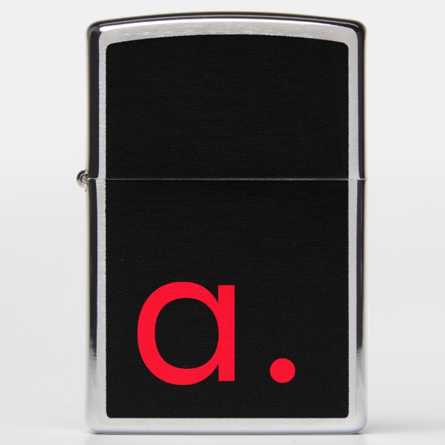 Black Red Monogram Initial Letter Modern Plain Zippo Lighter (Front)