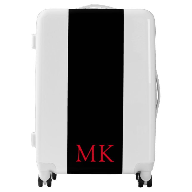 Black Red Monogram Initials Luggage (Front)