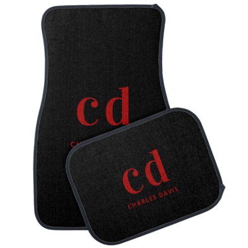 Black red monogram initials name car floor mat