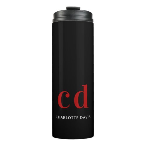 Black red monogram initials name thermal tumbler