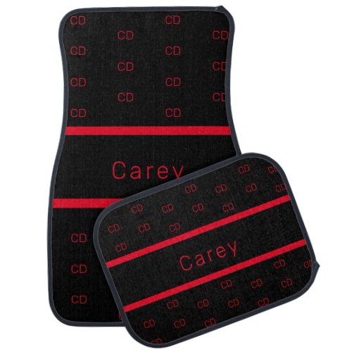 Black red monogram initials pattern car floor mat