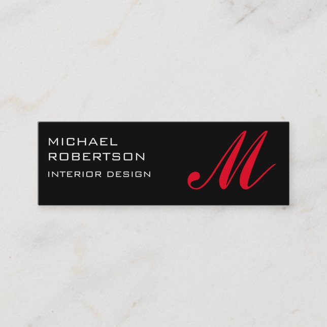Black Red Monogram Interior Design Business Card (Front)