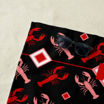Black &amp; Red Monogram Lobster Coastal Theme Beach Towel