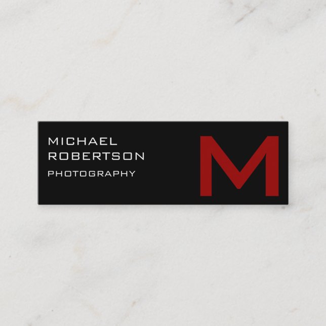 Black Red Monogram Photographer Business Card (Front)