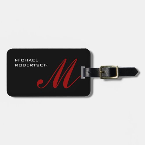 Black Red Monogram Plain Simple Luggage Tag