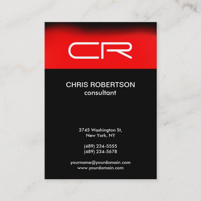 Black Red Monogram Unique Modern Business Card (Front)