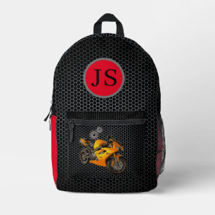 Black Red Motorcycle Monogram Boys Back To School Printed Backpack