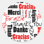 Black Red Multilingual Thank You Typography Classic Round Sticker | Zazzle