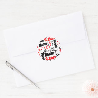 Black Red Multilingual Thank You Typography Classic Round Sticker