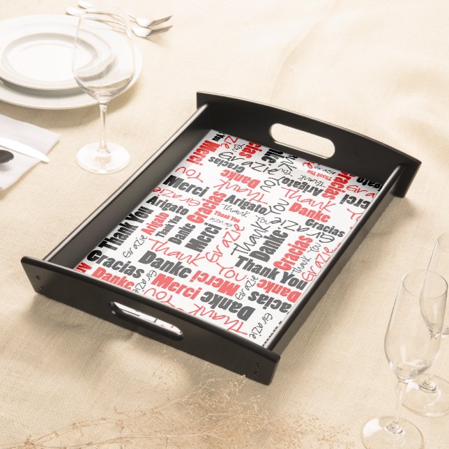 Black Red Multilingual Thank You Typography  Serving Tray (Front)