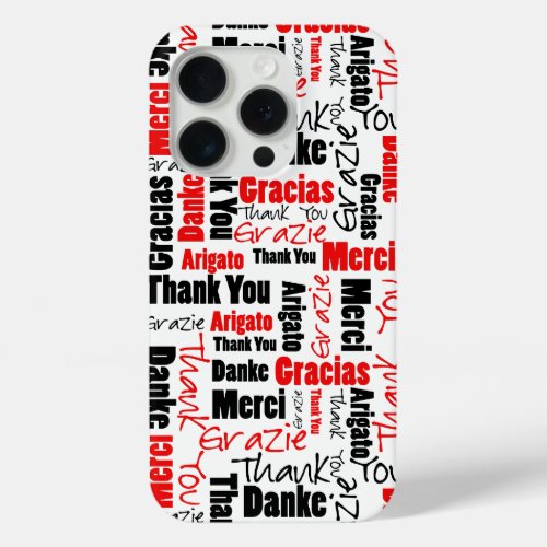 Black Red Multilingual Thank You Word Cloud iPhone 15 Pro Case