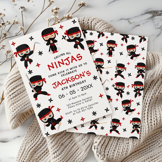 Black Red Ninja Warrior Birthday Boy Invitation  (Creator Uploaded)