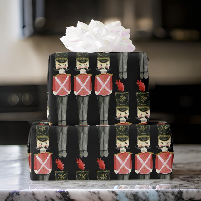 Black & Red Nutcracker Soldiers in Uniform Wrapping Paper (Creator Uploaded)