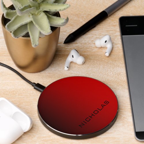 Black Red Ombre Custom Name Wireless Charger