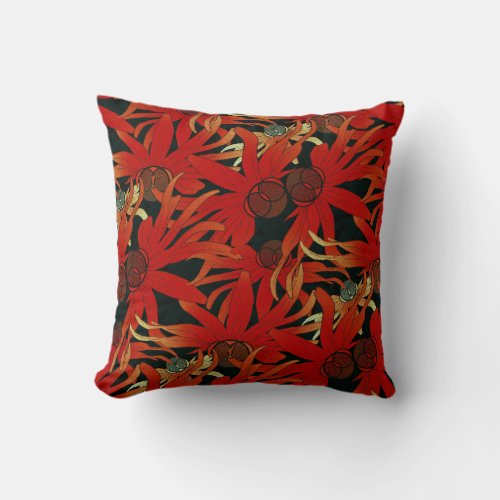 Black  Red Orange Bold Elegant Abstract Floral Throw Pillow