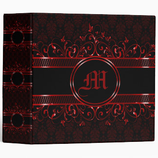 Black & Red Ornate Gothic Monogrammed  3 Ring Binder