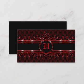 Black & Red Ornate Gothic Monogrammed  Business Card by BlueRose_Design at Zazzle