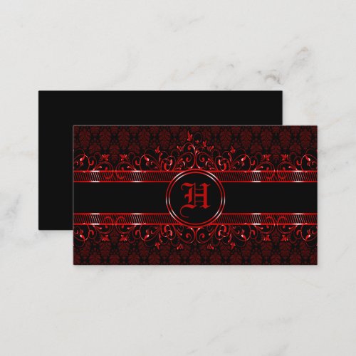 Black  Red Ornate Gothic Monogrammed  Business Card