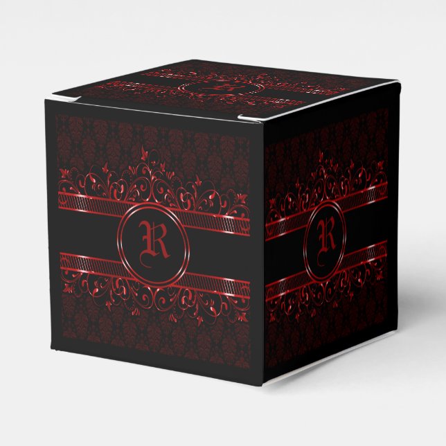 Black & Red Ornate Gothic Monogrammed  Favor Box (Front Side)