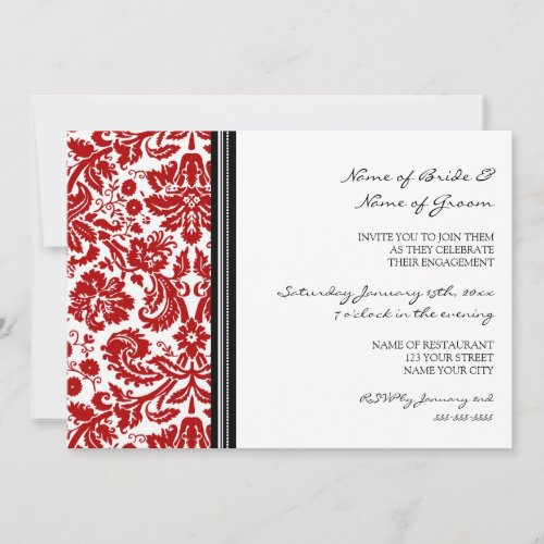 Black Red Pattern Engagement Party Invitations