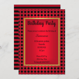 BLACK RED PATTERN HEXAGON STRIPE ALL OCCASION INVITATION